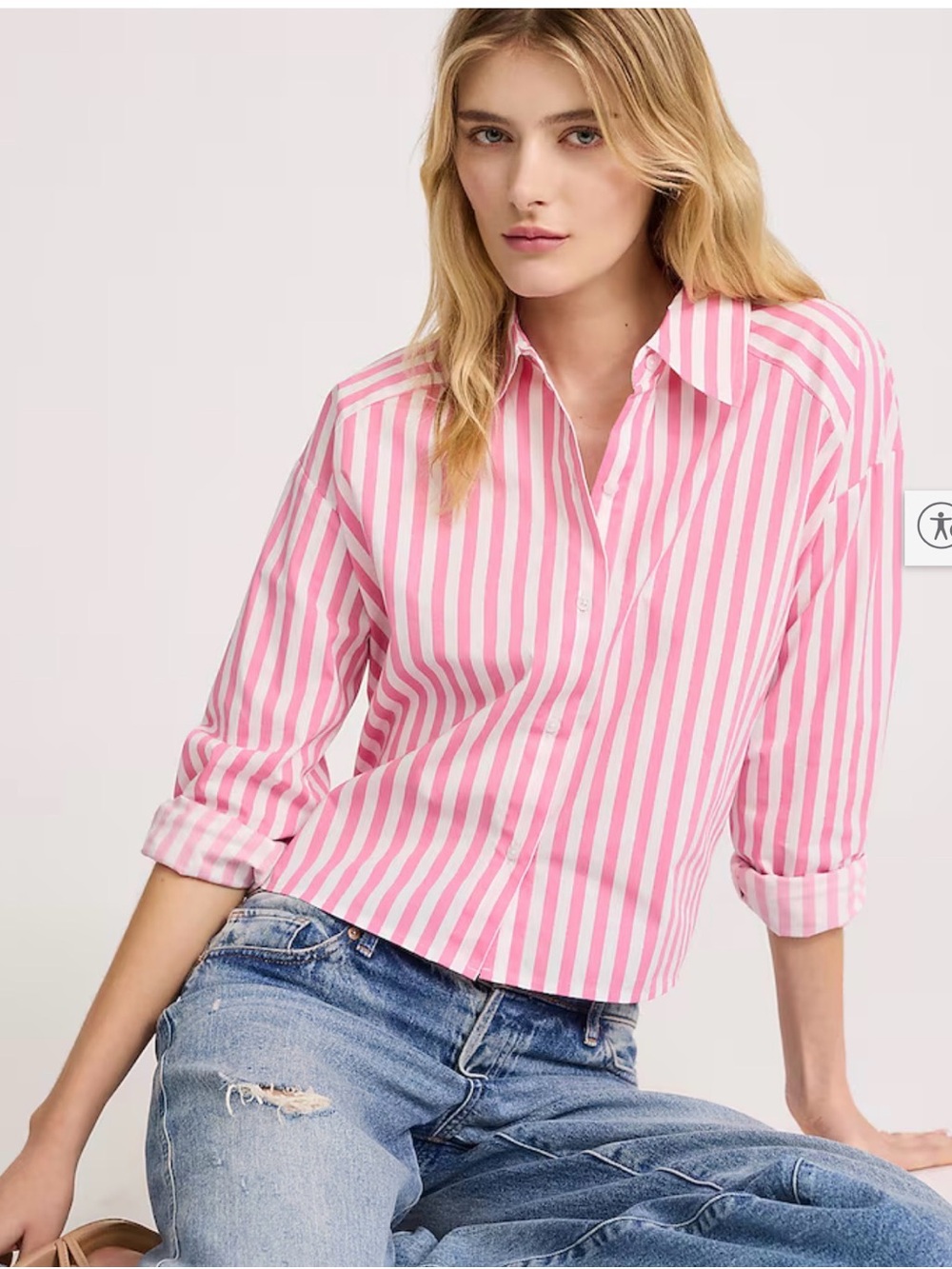 Express Stretch Cotton Poplin Striped Cropped Shirt